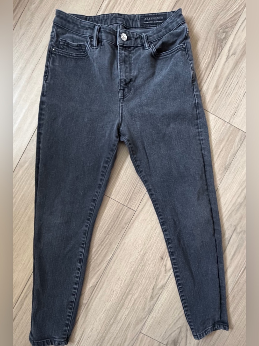 All Saints Roxanne Skinny Crop Jeans Women 25 Faded Black Denim Stretch Mid Ris